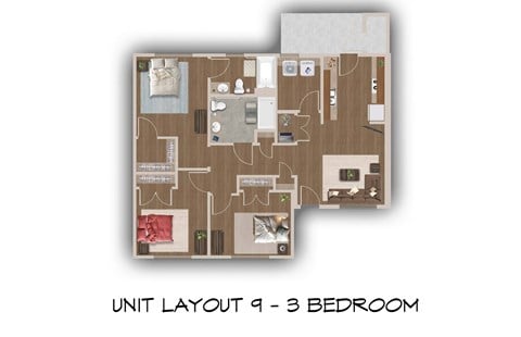 Floor plan for 3 beds, 2 baths, 1237 sqft